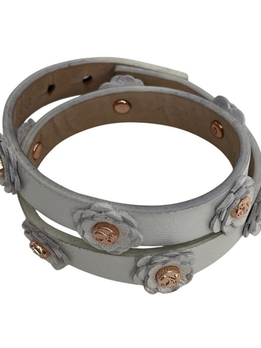 Rustic Cuff White Floral Faux Leather Wrap Around Bracelet